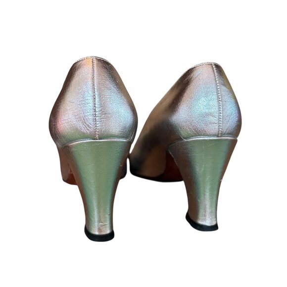 Vintage Hill and Dale Metallic Silver Pinup Jeweled Pumps 5.5 N USA - Picture 7 of 9